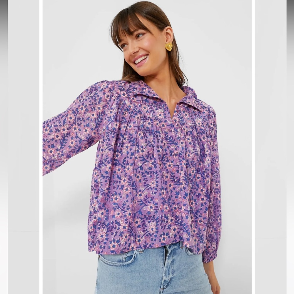 Emerson Fry India Collection purple floral blouse size small